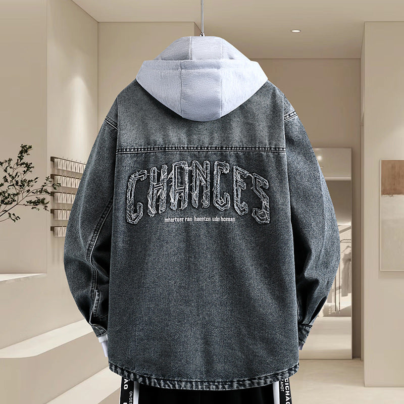 Herren Denim-Hemdjacke Lässig Mit Kapuze Modern