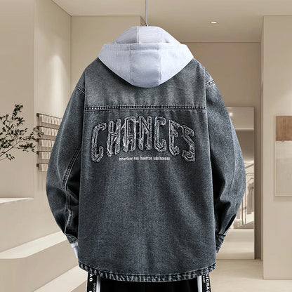 Herren Denim-Hemdjacke Lässig Mit Kapuze Modern