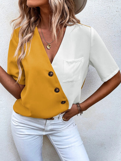 Damen Bluse Modern Asymmetrisch Knöpfe Trendy