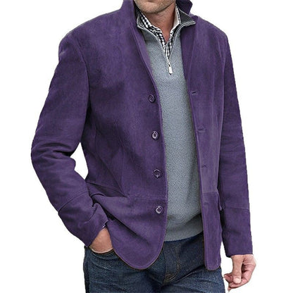 Herren Lederjacke Suede Steppjacke Knopfleiste