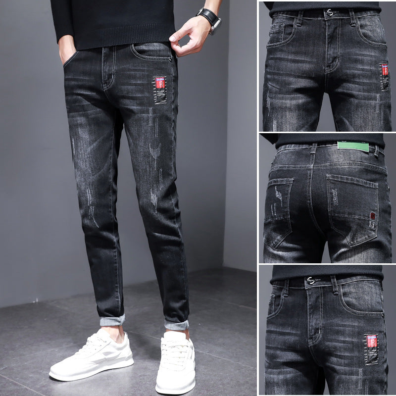 Herren Jeans Slim Fit Modern Waschdesign Schwarz