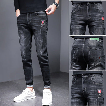Herren Jeans Slim Fit Modern Waschdesign Schwarz
