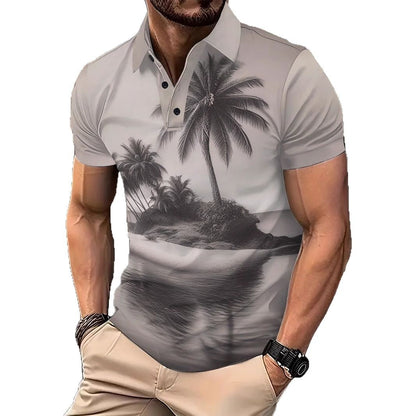 Herren Polohemd Tropisches Motiv Vintage Style