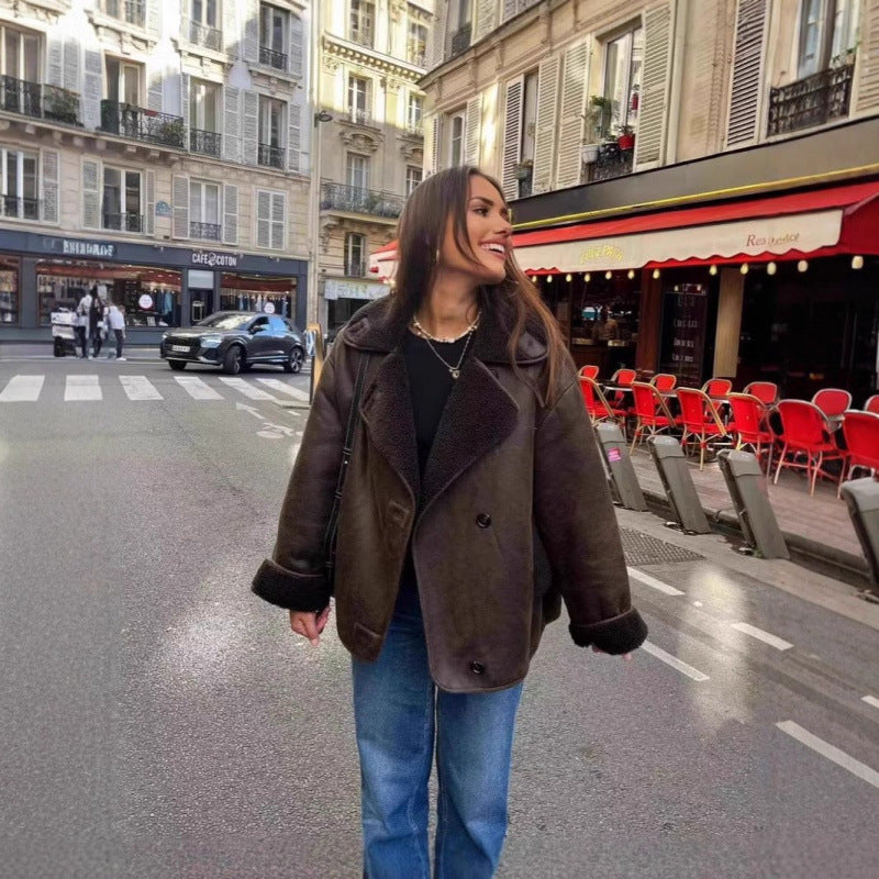 Lederjacke Damen Kunstleder mit Reißverschluss Schnitt