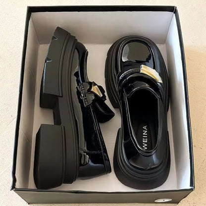 Damen Loafer Schuhe Plateau Robust Schwarz