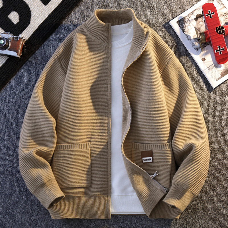 Herren Strickjacke Gemustert Mit Kragen Und Taschen
