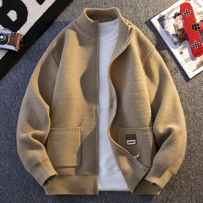 Herren Strickjacke Gemustert Mit Kragen Und Taschen