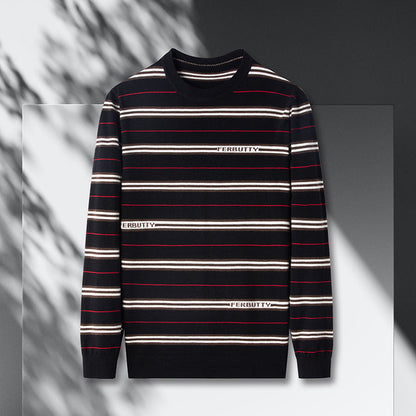 Herren Strickpullover Modern Streifenmuster Rundhals