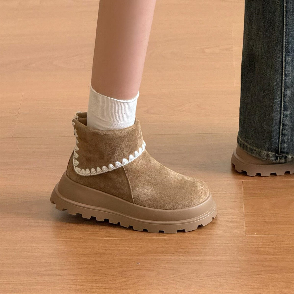 Damen Stiefeletten Weiches Wildleder Rippensaum Wintermode