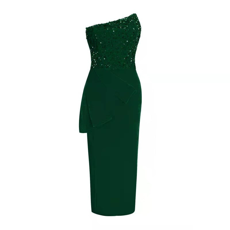 Damen Abendkleid Pailletten Asymmetrisch Elegant