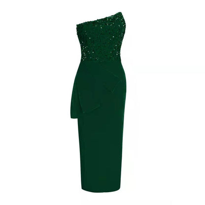 Damen Abendkleid Pailletten Asymmetrisch Elegant