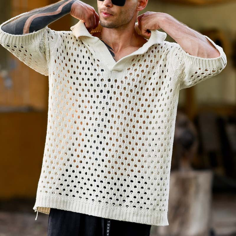 Herren Strickhemd Luftig Durchbrochen Modern