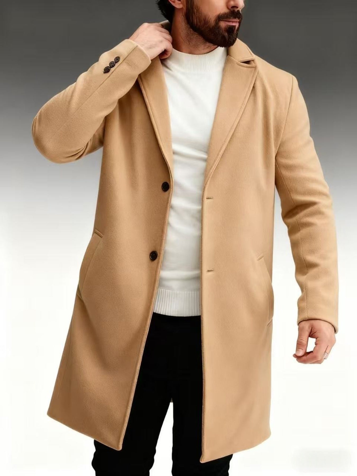 Herren Wintermantel Eleganter dunkler Langmantel Modern
