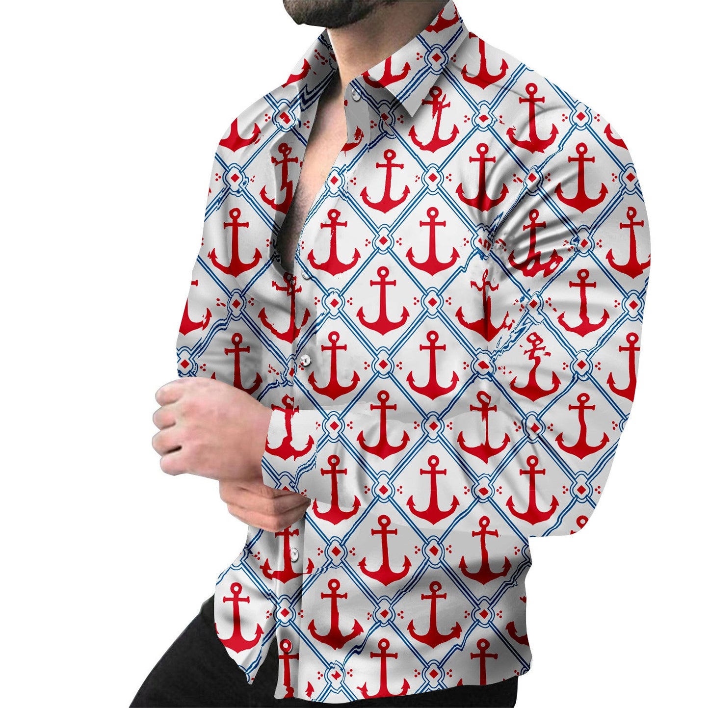 Herren Langarmhemd mit Kettenmuster Modern Berlin Style - BerlinGlamour