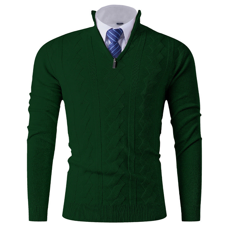 Herren Stehkragenpullover Eleganter Struktur-Zipper