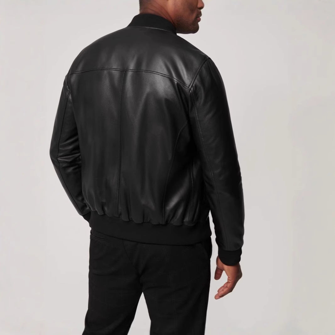 Leder Bomberjacke Herren Elastisch Schwarz