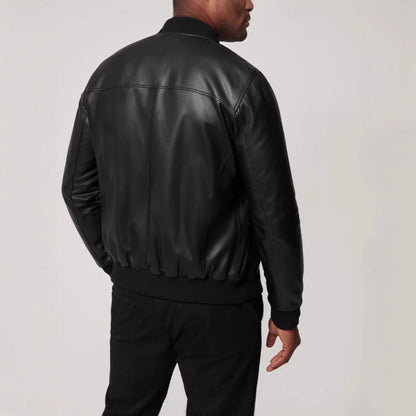 Leder Bomberjacke Herren Elastisch Schwarz