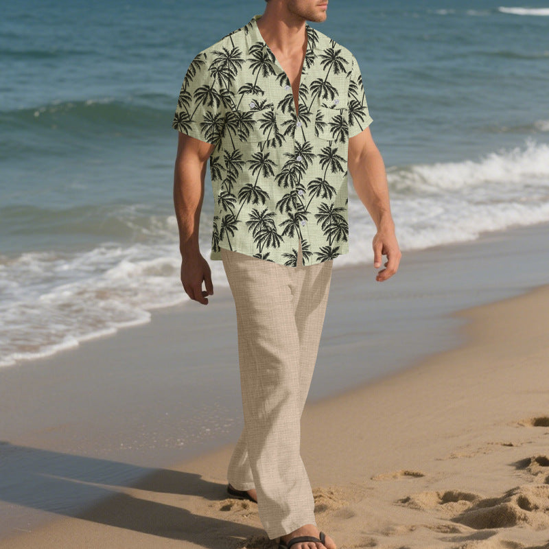 Herren Kurzarmhemd Palmenmuster Sommer Modern