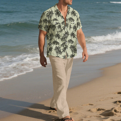 Herren Kurzarmhemd Palmenmuster Sommer Modern