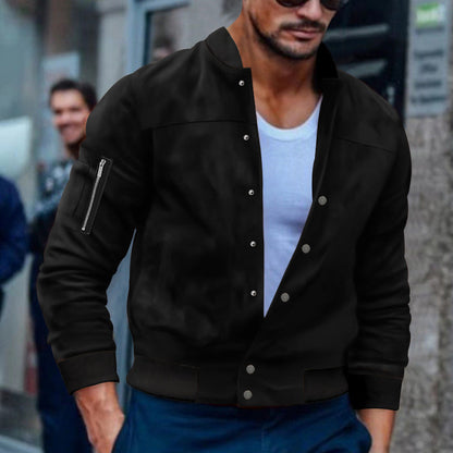 Herren Bomberjacke Reißverschluss Taschen Modern Schwarz