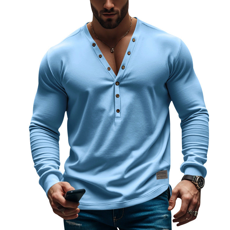 Herren Langarm T-Shirt Modern Knopfverschluss Slim Fit - BerlinGlamour