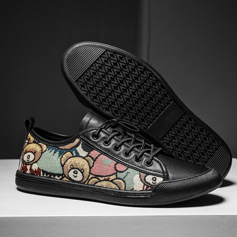 Damen Sneaker Bären Motiv Rutschfest Schwarz