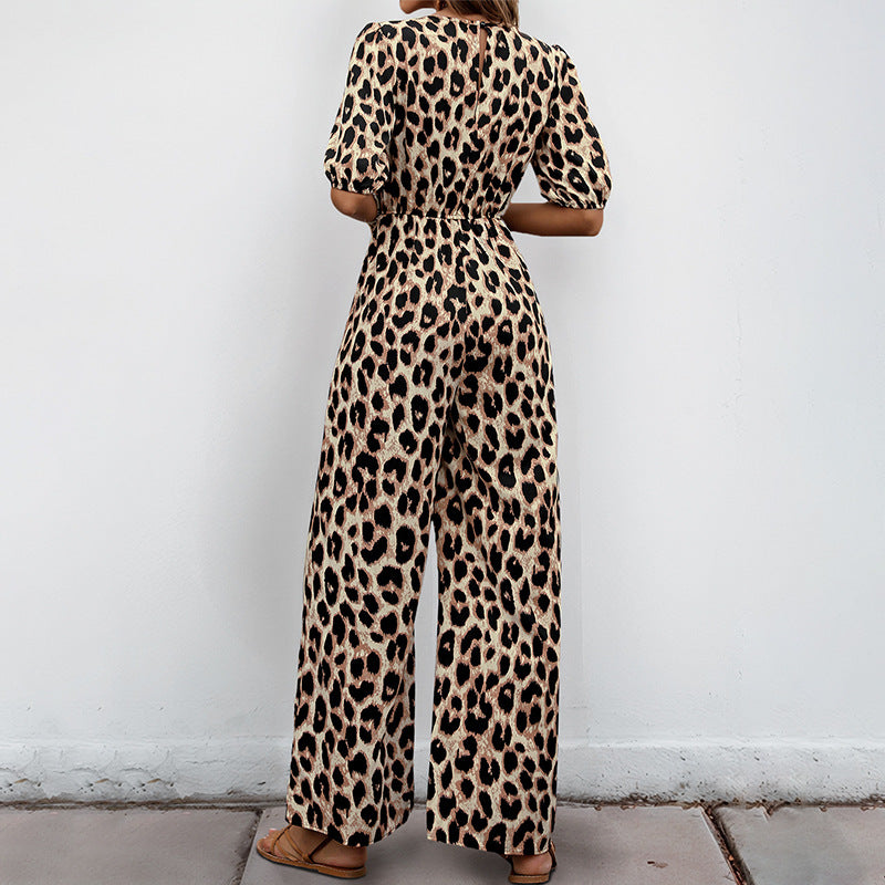 Damen Jumpsuit Leo-Print Schulterfrei Elegant