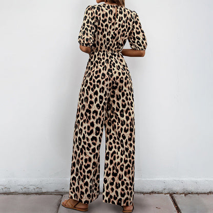 Damen Jumpsuit Leo-Print Schulterfrei Elegant
