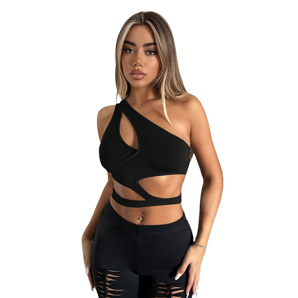 Damen Crop-Top Asymmetrisch Cut-Out Elegant Modern
