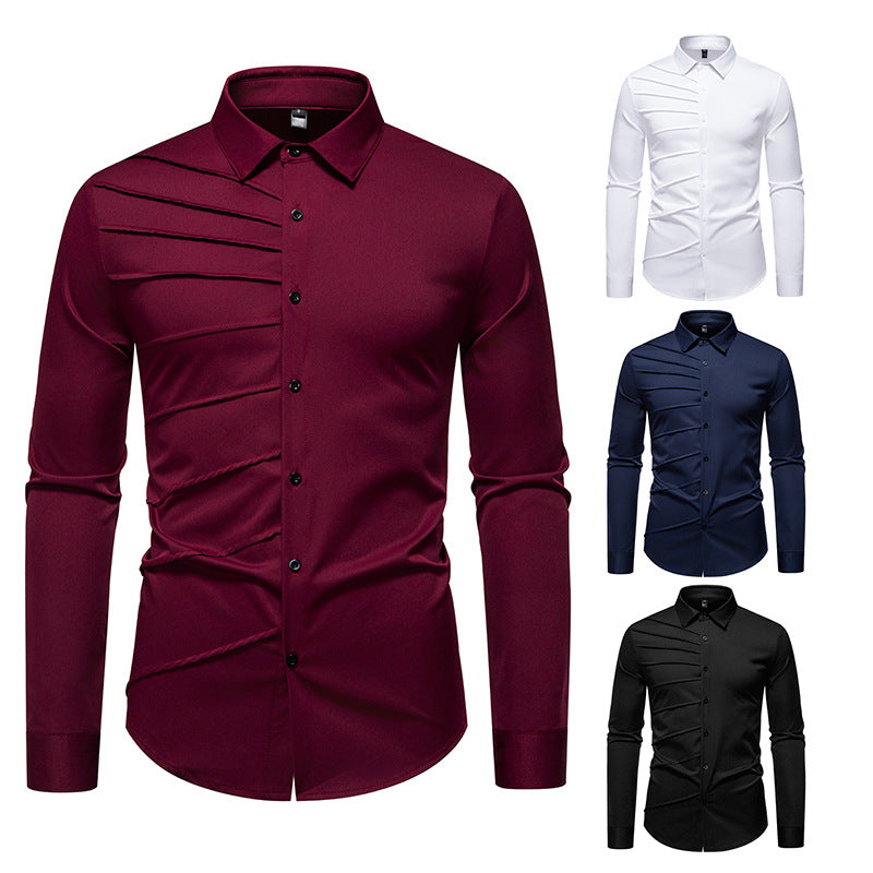 Herren Langarmhemd Modern Falten Design Slim Fit