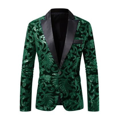 Herren Blazer Samt Elegant mit Pailletten Muster
