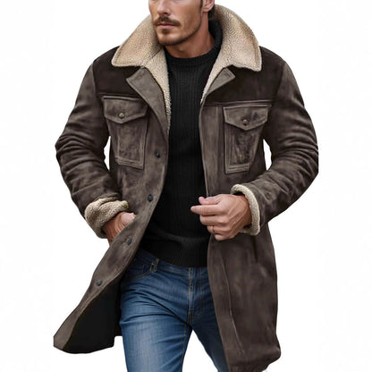 Herren Wintermantel Lang Teddyfutter Warm