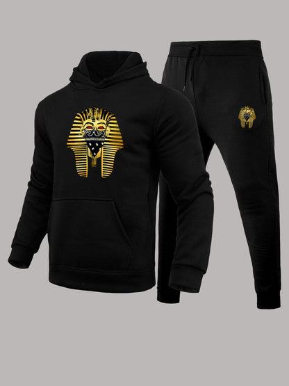 Herren Streetwear Set Pharaonen Motiv Kapuzenpullover Jogginghose