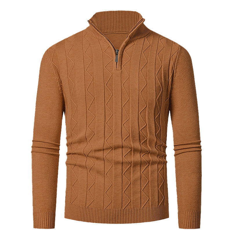 Herren Strickpullover mit Reißverschluss und Zopfmuster Modern