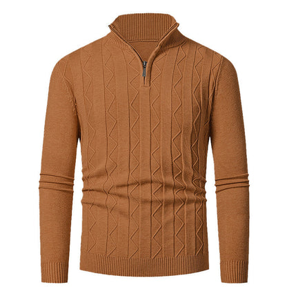 Herren Strickpullover mit Reißverschluss und Zopfmuster Modern