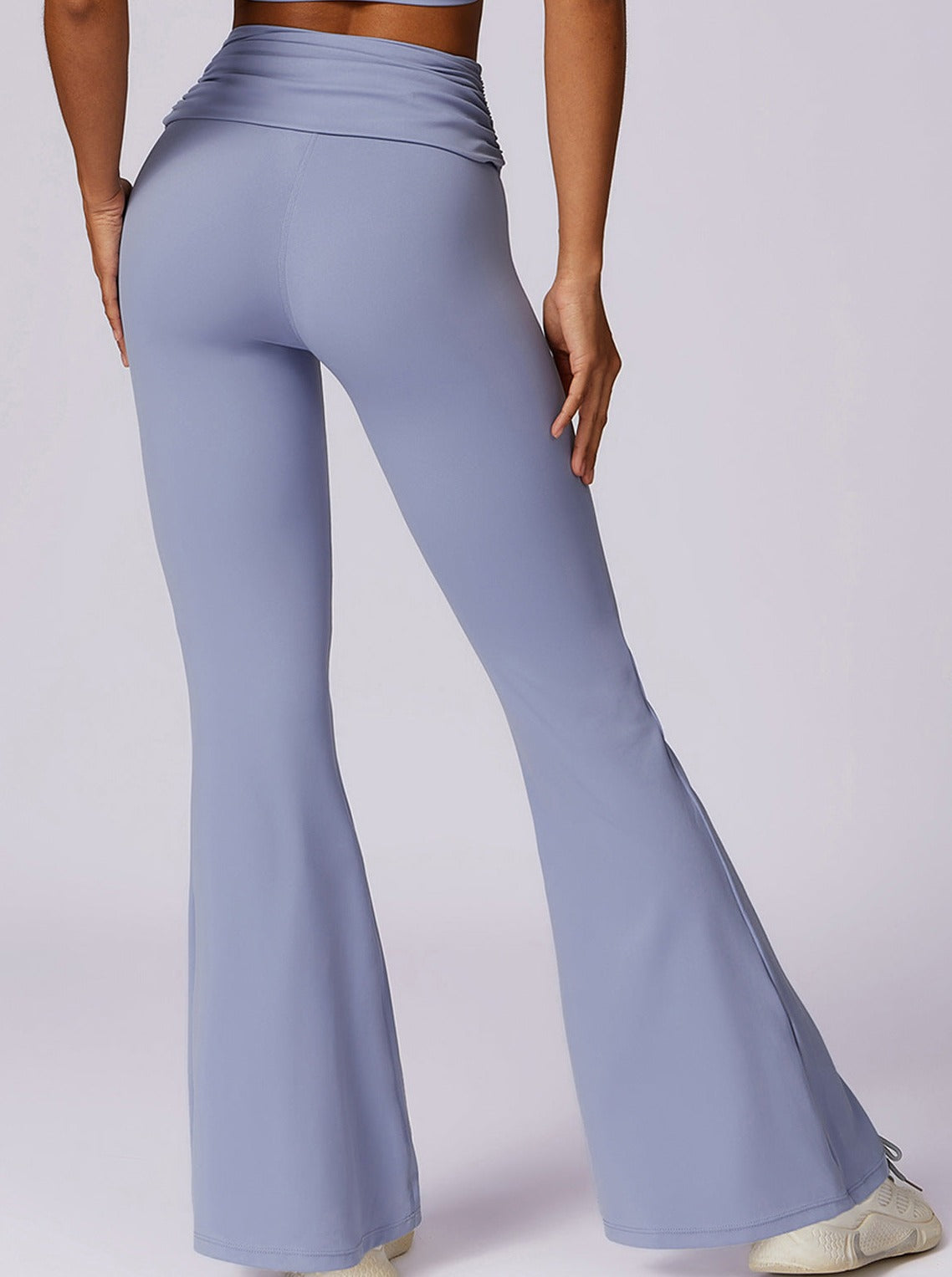 Blau High-Waist Flare Leggings Damen mit Faltbund - BerlinGlamour