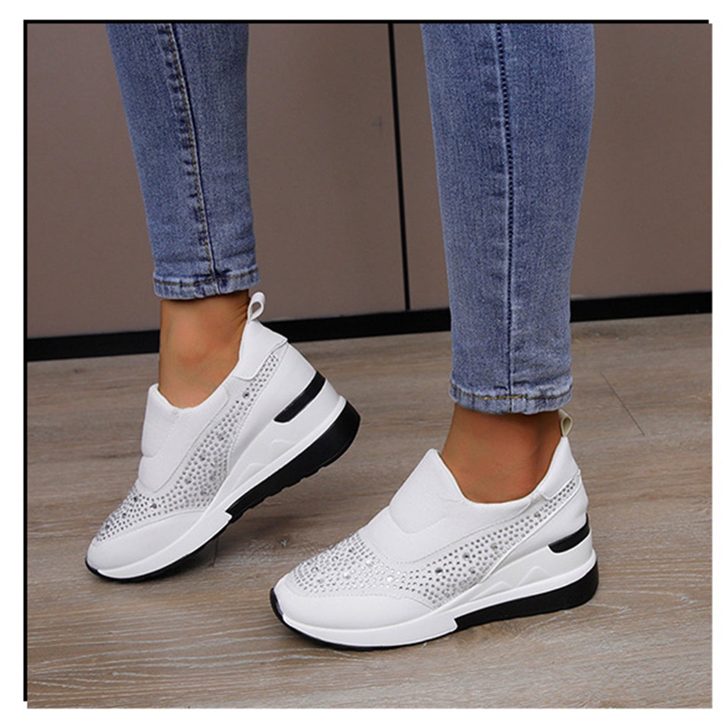 Damen Sneaker Sportlich Glitzernde Strasssteinchen
