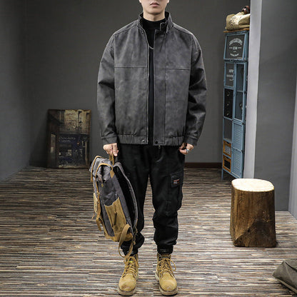 Herren Lederjacke Schwarz Modern Mit Taschen
