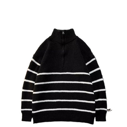 Herren Pullover Grobstrick Warm mit Reißverschluss