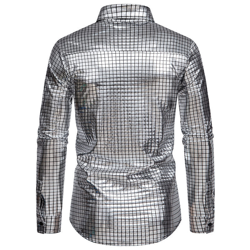 Herren Hemd Modernes Quadratmuster Glänzend Elegant