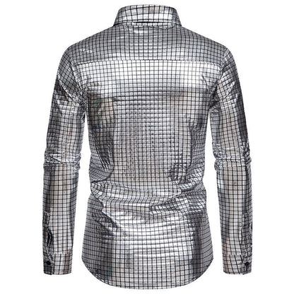 Herren Hemd Modernes Quadratmuster Glänzend Elegant