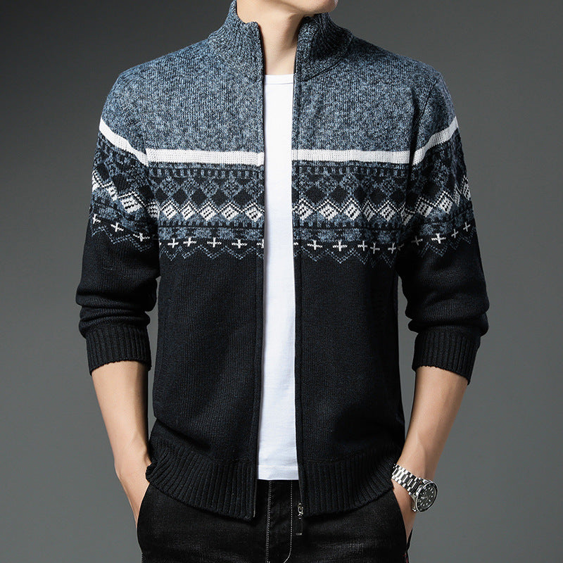 Herren Strickjacke Hochkragen Modern mit Muster - BerlinGlamour