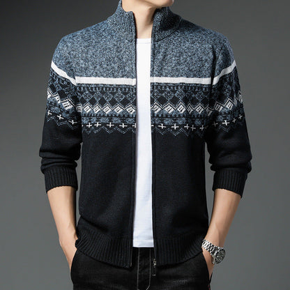 Herren Strickjacke Hochkragen Modern mit Muster - BerlinGlamour