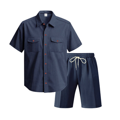 Herren Kurzarm-Hemd-Set Bequem Mit Taschen