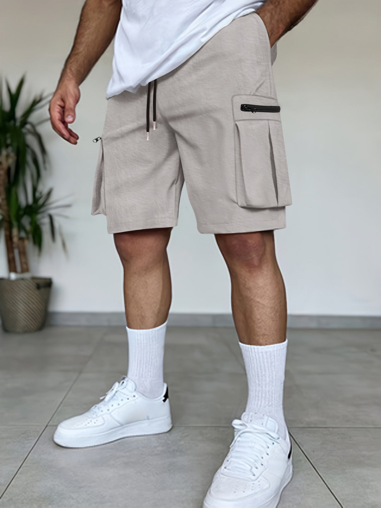 Herren Cargo Shorts Reißverschluss Taschen Funktionale Sommerhose