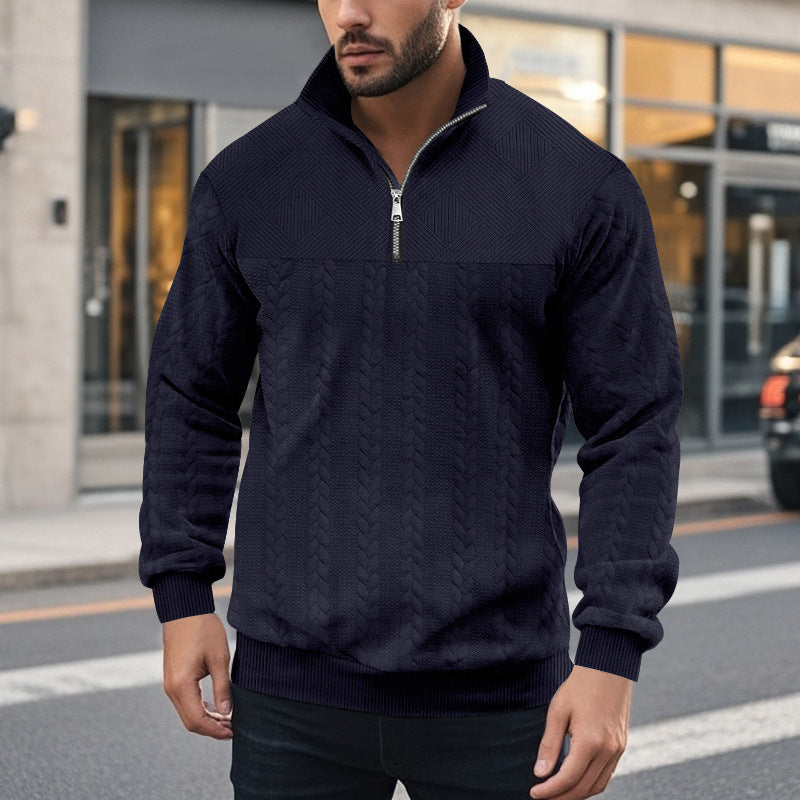 Herren Strickpullover Modern Zopfmuster Reißverschluss