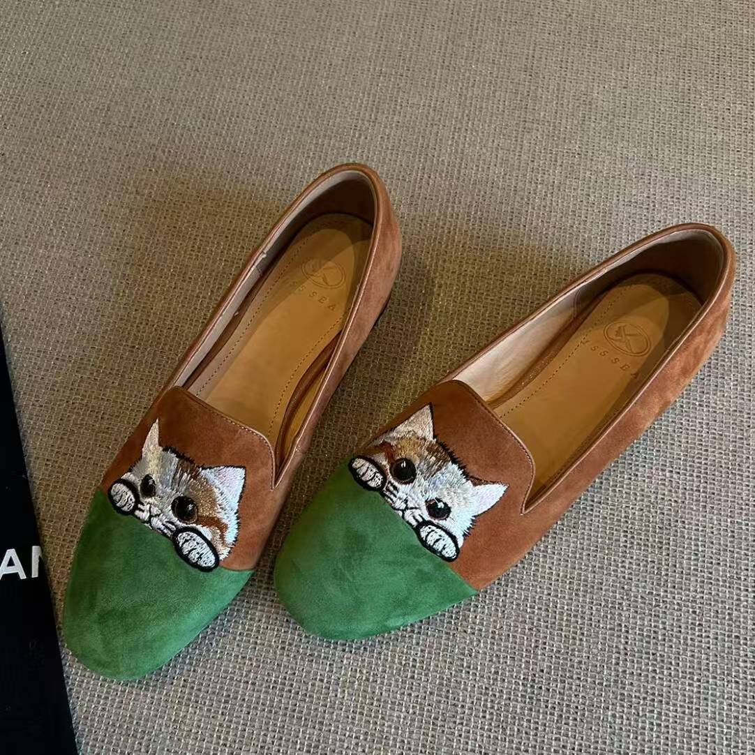 Damen Loafers Weich Wildleder Katzenmuster Schuhe Bequem
