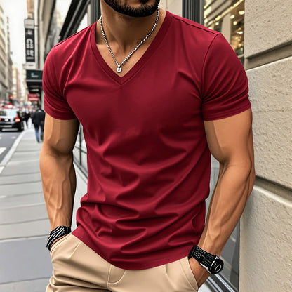 Herren T-Shirt V-Ausschnitt atmungsaktiv Schnelltrocknend Baumwolle