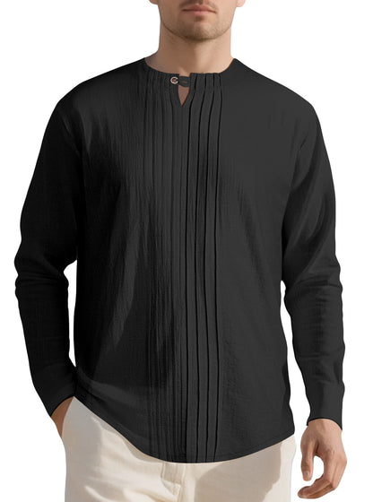 Herren Langarmshirt Modern Henley Ausschnitt Faltenstruktur