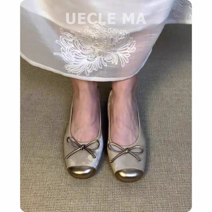 Damen Ballerinas Elegant Gold Dekoriert Komfortabel
